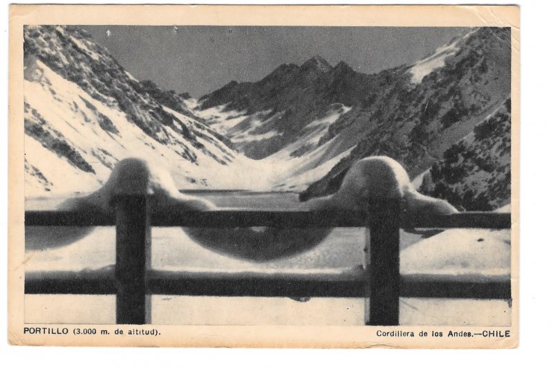 Chile Portillo Andes Mountains Los Tres Hermanos Gran Hotel Terrace Postcard