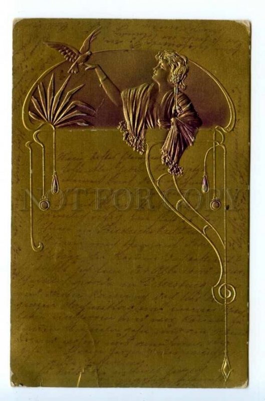 494281 ART NOUVEAU Woman Nymph PIGEON Style MUCHA Vintage postcard embossed