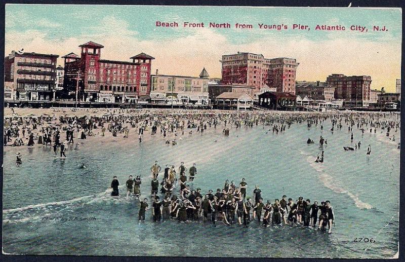 Beach @Youngs Pier Atlantic City New Jersey unused c1910's