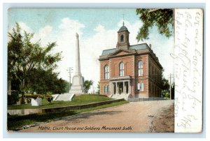 1908 Court House and Soldiers Monument, Bath, Maine ME Posted Postcard