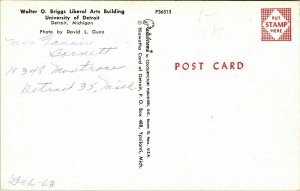 Walter O Briggs Liberal Art Building University Detroit Michigan MI VTG Postcard 