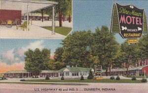 Postcard Pine Manor Motel Restaurant Dunreith Indiana IN