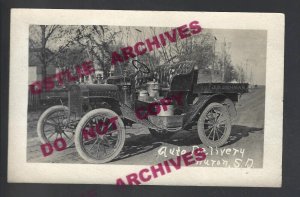 Huron SOUTH DAKOTA RPPC 1913 ADVERTISING Taxi AUTO DELIVERY J. Gehman DRAY WAGON