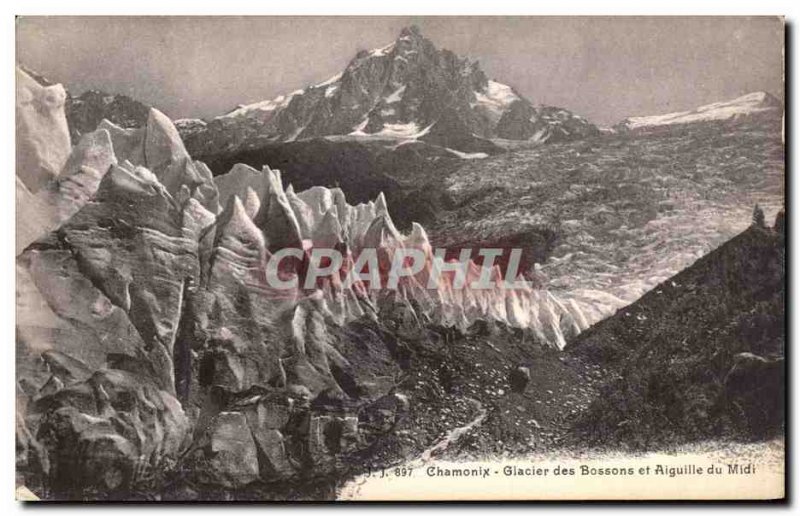 Old Postcard Chamonix Glacier Bossones And The Aiguille Du Midi