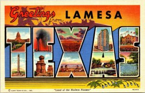 Vtg Lamesa Texas TX Large Letter Greetings from 1930s Unused Linen Postcard