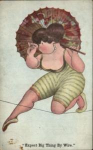 Fat Woman on Wire Comic c1910 Postcard