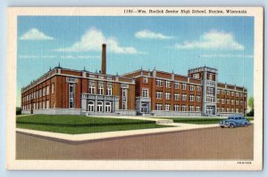 Racine Wisconsin WI Postcard Horlick Senior High School c1940 Vintage Antique