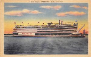 Steamship President on the Mississippi 1940s Linen Postcard All Steel Steamer