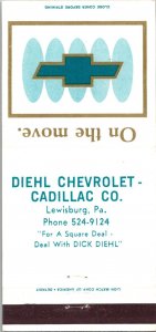 Vintage Matchbook Cover Diehl Chevrolet Cadillac Co Lewisburg Pennsylvania MB173