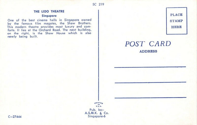 Singapore The Lido Theatre Postcard