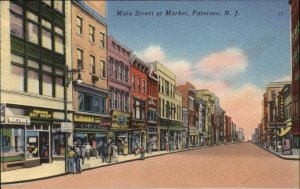 Paterson New Jersey NJ Main Street at Market Linen Vintage Postcard