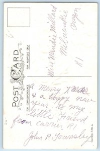 Christmas Postcard Pretty Girl With Black Cat Embossed Milwaukee OR c1910's