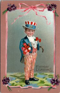 Boy As Uncle Sam Birthday Greetings Postcard Y6