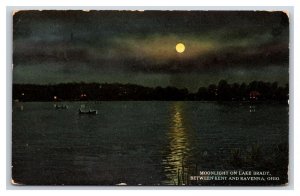 Moonlight Night View Lake Brady Between Kent and Ravenna Ohio DB Postcard U19