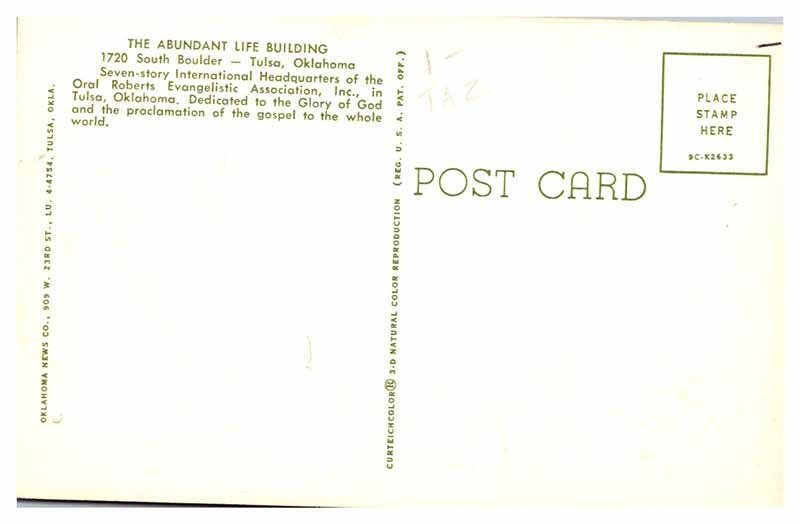 Postcard BUILDING SCENE Tulsa Oklahoma OK AU4998