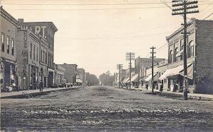 Decatur MI Dirt Main Street Store Fronts Post Office Signed Childs RPPC Postcard