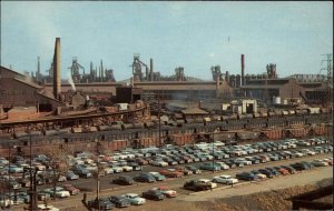 GARY IN US Steel Corp FACTORY PARKING LOT Classic Old Cars Old Postcard