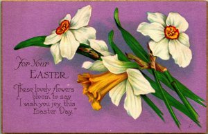 For Your Easter Poem White Daffodils UNP Unused DB Postcard E3