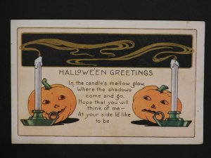 1910s Whitney Made Halloween Postcard with Jack-O'-Lantern and Candles