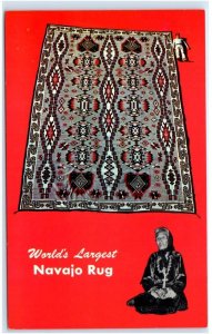 WINSLOW, AZ Arizona ~ Route 66 - Largest NAVAJO RUG by JULIA JOE c1950s Postcard