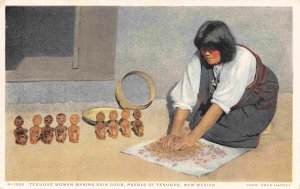 Tesuque Native American Indian Woman Making Rain Gods 1910c Fred Harvey postcard