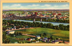 Postcard WV Huntington - view of skyline from Ohio