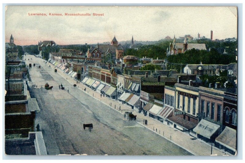 c1910 Exterior Building Lawrence Kansas Massachusetts Street KS Vintage Postcard