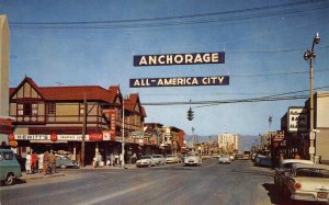 ANCHORAGE, ALASKA Street Scene 4th Ave Coca-Cola 1950s Cars Vintage Postcard