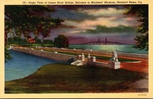 Virginia Newport News Night View Of James River Bridge Entrance To Mariners&#...