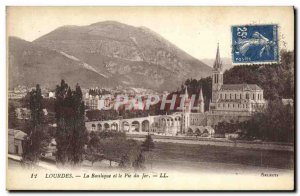 Old Postcard Lourdes Basilica and the Pic du Jer