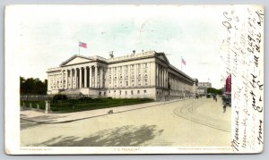 Washington DC~US Treasury Bldg~Fence~Flag~Automobiles~Neoclassical~1906 Postcard