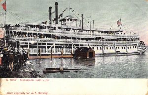 1907, Excursion Riverboat, J.S.,  On The Mississippi River,Msg ,Old Post Card