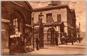 The Horse Guards London England Guards Protecting The Building Postcard