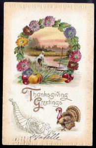 Thanksgiving Greetings w/Turkey used c1910