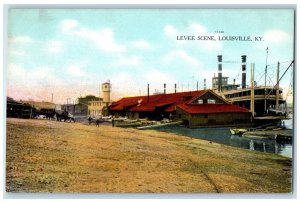 Levee Scene Steamer Ship View Louisville Kentucky KY Antique Unposted Postcard