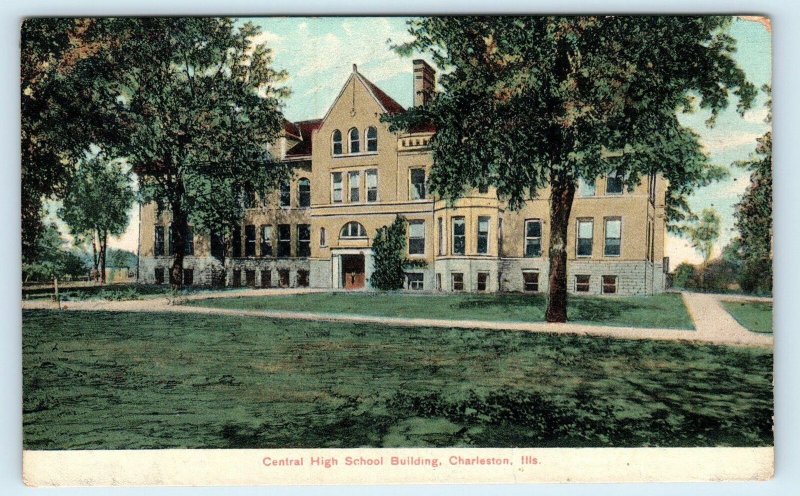 CHARLESTON, IL Illinois~CENTRAL HIGH SCHOOL  c1910s Coles County Postcard