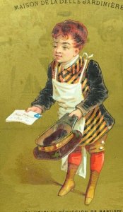 Mail Man Boy Delivering Letter, Maison De La Belle Jardiniere Victorian Card F86