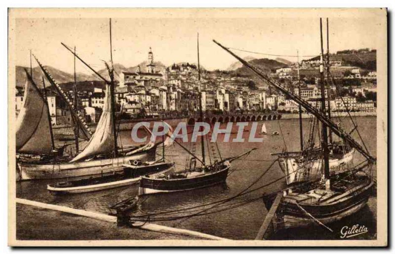 Menton Old Postcard The port and dock