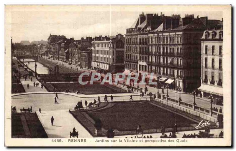 Old Postcard Rennes Gardens on Vitaine and perspective Quays