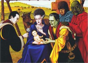 Bride of Frankenstein Nativity by Isabel Samaras Art Large Postcard