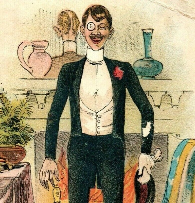 1880s-90s Comical Victorian Card A Masher Happy Man Monocle Suit #S 
