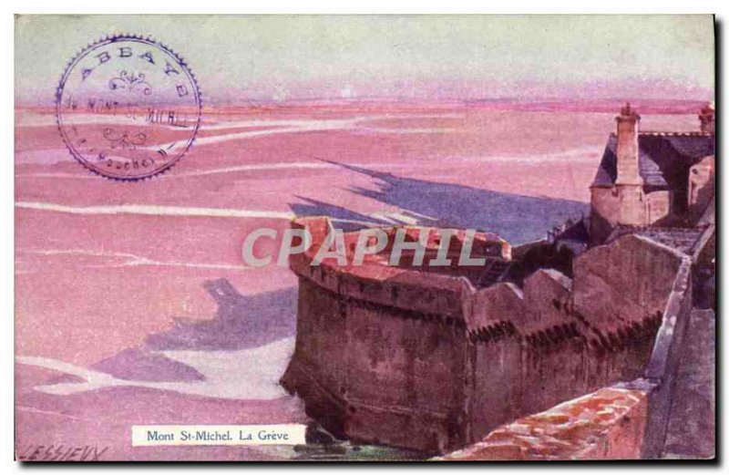 Old Postcard Mont Sain tMichel The strike