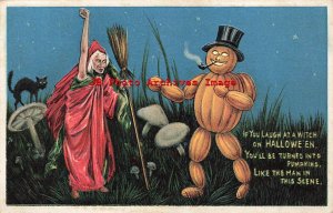 329615-Halloween, Anglo-American No 876/3, Witch & Pumpkin Man in Mushroom Field