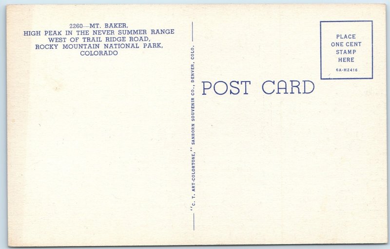 c1940s Rocky Mountain NP, CO Never Summer Range Linen Postcard River A91