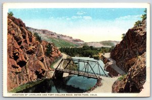 Estes Park Colorado~Junction Bridge Of Loveland & Fort Collins Road~Vtg Postcard