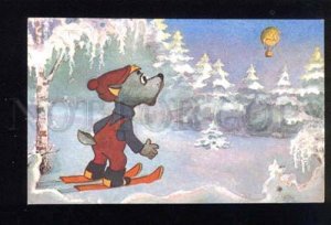 043443 SKIING dog skier & balloon Old PC