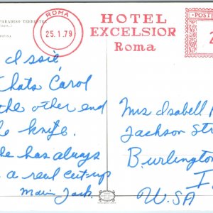 1979 Roma, Italy Hotel Excelsior Postcard Cancel Cover Michelangelo Gaggiata M7