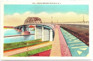 VINTAGE POSTCARD THE PEACE BRIDGE BETWEEN BUFFALO N.Y. AND WINDSOR ONTARIO