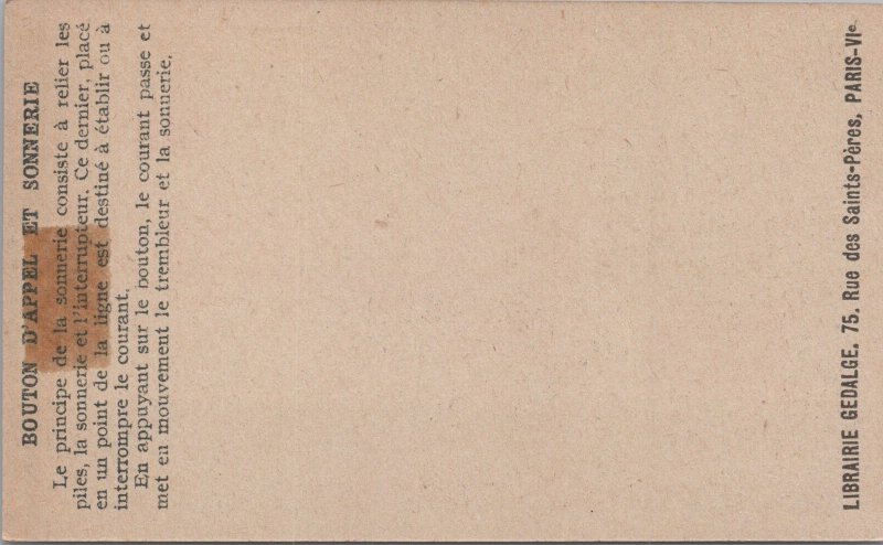 Victorian Trade Card Les Découvertes de L'Électricité Bouton d'appel Sonnerie L1