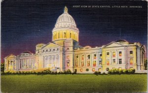 Little Rock Arkansas State Capitol Night View AR 1940s Linen Postcard H59